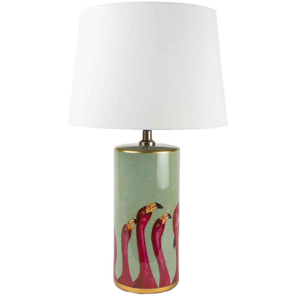 Grand Illusions Tall Lamp Flamingo Heads with White Shade